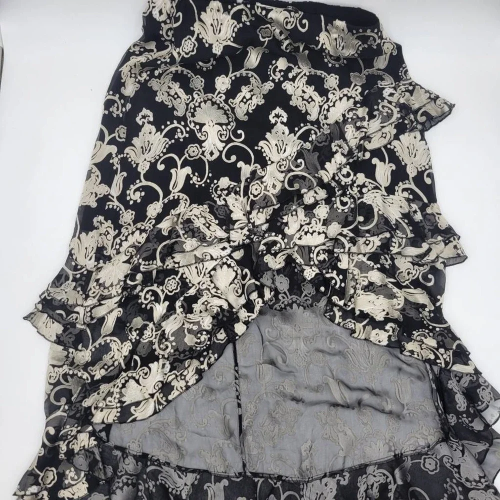 Alice + Olivia Womens Sasha Asymmetric Tiered Ruffled Skirt Gray Floral 10